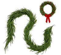 Fycooler 9FT/2.7M Christmas Garlands Norfolk Pine Garland Real Touch Artificial Faux Greenery Winter Pine Garland for Table, Mantle, Wall Home Fireplace Decor/Holiday Indoor Outdoor Xmas Decorations
