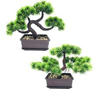 Fycooler Artificial Bonsai Pine Tree - Faux Potted Plant Fake Tree Pot Ornaments Decorative Artificial Japanese Cedar Bonsai Plants for Home,Office/Yard,Desktop Display, Zen Garden Décor (2 Pack)
