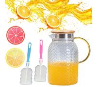 Fycooler Glass Jug with Lid,Pitcher, Glass Water Carafe with Lid, Borosilicate iced Tea Pitcher,Water jug hot Cold ice Tea Wine Coffee Milk and Juice Beverage Carafe 63 oz/1.8 Liter