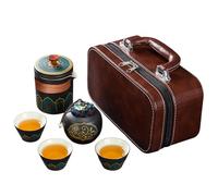 Fycooler Japanese Tea Set,Porcelain Chinese Gongfu Tea Set, Portable Black China Tea Service with Teapot and Bag Beautiful Asian Tea Set for Tea Lover Women/Mens Gifts Office Outdoor Travel Convenient