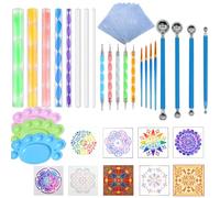 Fycooler Mandala Dotting Tools Stencil Kit Paint Tray with Double-Ended Ball Stylus Pens and Acrylic Rods for DIY Nail Arts, Rock Stone Painting Canvas Dotting Tool Pottery Craft Sculpture