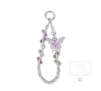 Fycyko Beaded Phone Wrist Strap，Crystal Glitter Cute Butterfly Aesthetics Design Keychain Wristlet,Luxury Phone Chain Wristlet Purse Bag Charms-Purple