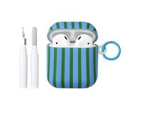 Fycyko Compatible for AirPods 2/1 Case Soft TPU with Cleaner Kit Cute Striped Aesthetic Design Shockproof Keychain Cover for Girls Woman-Green