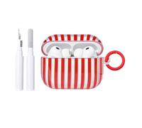 Fycyko Compatible for AirPods Pro 2/1 Case Soft TPU with Cleaner Kit Cute Striped Aesthetic Design Shockproof Keychain Cover for Girls Woman-Clear Red