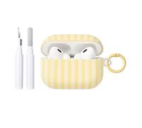 Fycyko Compatible for AirPods Pro 2/1 Case Soft TPU with Cleaner Kit Cute Striped Aesthetic Design Shockproof Keychain Cover for Girls Woman-Yellow