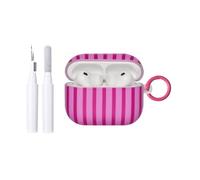 Fycyko Compatible for AirPods Pro 3 Case Soft TPU with Cleaner Kit Cute Striped Aesthetic Design Shockproof Keychain Cover for Girls Woman-Rose Red