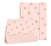 Fycyko Compatible with iPad 10.2 Inch Case, iPad 9th/8th/7th Generation 2021/2020/2019 Cute Pink Strawberry Flower Pattern Aesthetic Floral Girly Shockproof TPU Protective Cover with Pencil Holder