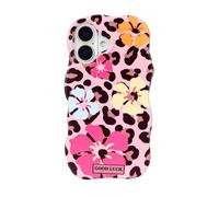 Fycyko Compatible with iPhone 16 Case Cheetah Leopard Print Aesthetic Colorful Flower Design with Wave Frame Shockproof TPU Hard PC Protective Cover for iPhone 16