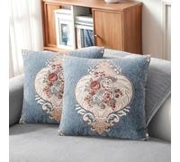 Fycyko Cushion Covers 45x45 cm Pack of 2 Decorative Throw Pillow Covers Square Pillow cases Cotton Linen Velvet Soft Pillowcase for Home Spring decor Sofa Couch Living Room Bed 18x18 Inch, Blue A