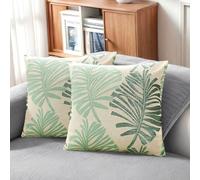 Fycyko Cushion Covers 45x45 cm Pack of 2 Decorative Throw Pillow Covers Square Pillow cases Tropic Leaf Pattern Soft Pillowcase for Home Spring decor Sofa Couch Living Room Bed 18x18 Inch, Green C