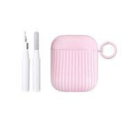 Fycyko for AirPod 2/1 Generation Case Cute Striped Trendy Aesthetic Glossy Shockproof Protective Case for AirPod 2/1 with Cleaner Kit-Pink