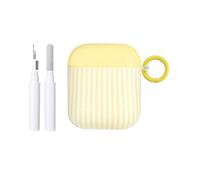 Fycyko for AirPod 2/1 Generation Case Cute Striped Trendy Aesthetic Glossy Shockproof Protective Case for AirPod 2/1 with Cleaner Kit-Yellow