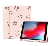 Fycyko for iPad 10.2 Inch Case, iPad 9th/8th/7th Generation 2021/2020/2019 Aesthetic Cute Smile Design with Pencil Holder Shockproof Flexible TPU Protective Cover for Women Girls,Pink