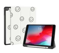 Fycyko for iPad 10.2 Inch Case, iPad 9th/8th/7th Generation 2021/2020/2019 Aesthetic Cute Smile Design with Pencil Holder Shockproof Flexible TPU Protective Cover for Women Girls,White