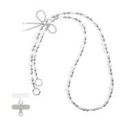 Fycyko Phone Lanyard, Crossbody Sparkling Pearl Beads Charm Chain Phone Strap with Tether Tab Universal Anti-Theft Sweet Bling Beaded Cellphone String Strap for Girls Women,Silver