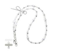 Fycyko Phone Lanyard, Crossbody Sparkling Pearl Beads Charm Chain Phone Strap with Tether Tab Universal Anti-Theft Sweet Bling Beaded Cellphone String Strap for Girls Women,Glitter