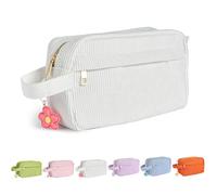 Fycyko Toiletry Bag for Women and Men Portable Travel Corduroy Toiletries Accessories Cosmetic Organizer Wash Pouch Gym Shaving Shower Bathroom Dopp Kit Make Up Bags with Handle - White