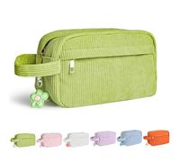 Fycyko Toiletry Bag for Women and Men Portable Travel Corduroy Toiletries Accessories Cosmetic Organizer Wash Pouch Gym Shaving Shower Bathroom Dopp Kit Make Up Bags with Handle - Green