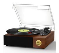 FYDEE Record Player - 5.4 Bluetooth Receiver | 3 Vinyl Sizes | Built-in 2 Stereo Speakers | 33/45/78 RPM | RCA Output Turntable | Belt-Drive Vinyl Record Player | Teak