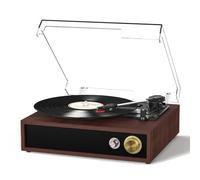 FYDEE Record Player - Dual Way Bluetooth | 3 LP Sizes | Built-in Stereo Speakers | 33/45/78 RPM Turntable | USB Output and MP3 Recording | RCA Output for Vinyl Records | Rosewood