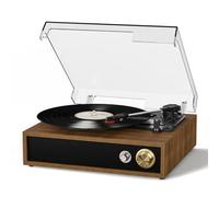 FYDEE Record Player - Dual Way Bluetooth | 3 LP Sizes | Built-in Stereo Speakers | 33/45/78 RPM Turntable | USB Output and MP3 Recording | RCA Output for Vinyl Records | Natural Wood