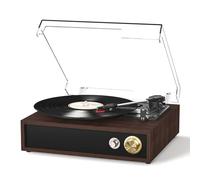 FYDEE Record Player - Dual Way Bluetooth | 3 LP Sizes | Built-in Stereo Speakers | 33/45/78 RPM Turntable | USB Output and MP3 Recording | RCA Output for Vinyl Records | Walnut