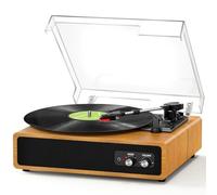 FYDEE Record Player, Dual-Way Bluetooth Vinyl Player Driven by Belt 3 Speed, Vinyl Record Player with Built-In 2 Stereo Speakers, Portable Retro Turntable Supports RCA Output, AUX Input - Light Wood