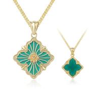 Fydesta S925 gold plated silver clover necklace for women with red or green agate pendant and shiny edge, beautiful clover design, 18+2, Sterling Silver, Agate