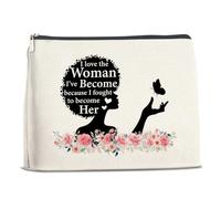 FYDHQSS Inspirational Gifts Makeup Bag for Women, Black Girl Motivational Cheer Up Gifts for Her on Birthday Christmas I Love the Woman I've Become Because I Fought to Become Her Cosmetic Travel Bag,