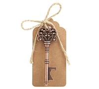 Fydun 12pcs Vintage Copper Key Shape Bottle Opener Keychains with Tags Unique Wedding Favors and Party Gifts