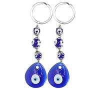 Fydun 2Pcs Evil Eye Keyring Evil Eyes Keychain Lucky Eye Key Ring Blue Turkish Amulet Pendant Beads Keyring Jewelry Craft Decoration