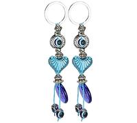 Fydun 2Pcs Evil Eyes Keychain Lucky Eye Key Ring Blue Turkish Amulet Heart-Shaped Beads Pendant Keyring Jewelry