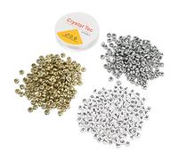 Fydun 601 Pcs Letter Beads, Round Letter Beads, White Gold Silver Flat Russian Alphabet Beads Multipurpose DIY Crafts Gifts