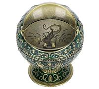 Fydun Cenicero, Vintage Ashtray Bronze Color Globe Shaped Fly Dragon Pattern Windproof Ash Tray with Lid for Home Office Tearoom Crafts Decoration Ornament