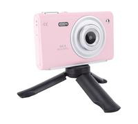 Fydun Compact 4K 64MP Digital Camera with Dual Camera Flash 16X Zoom Anti Shake 16GB Card for Photography Vlog Travel Teens Adults (Pink)