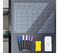 Fydun Fydun Clear Acrylic Magnetic Monthly Weekly Planning Board for Refrigerator Calendar - 40x30cm Dry Erase Board with Markers and Eraser (Monthly)