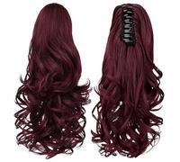 Fydun Fydun Ponytail Extension Claw Clamp/Holder Synthetic Hairpiece - MiD Length Curly Wavy Wig for Women & Girls - Look in 5 Colors (Winered)