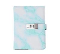 Fydun Marble Code Book, A5 Note Book PU Leather Cover Password Lock Notepad Diary Book Office School Supplies (Pink & Green)(Green)
