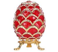 Fydun Painted Enamel Trinket Box Faberge Egg Style Trinket Box with Jewelry Organizer for Earrings, Rings, Necklaces, Red