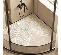 FYDZ Corner Shower Mat with Non-Slip & Anti-Mould Features, Sector Loofah Design, Quadrant Shape with Drain Holes, Curved (Beige-B,70x70cm)