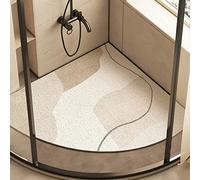 FYDZ Corner Shower Mat with Non-Slip & Anti-Mould Features, Sector Loofah Design, Quadrant Shape with Drain Holes, Curved (Beige-D,70x70cm)