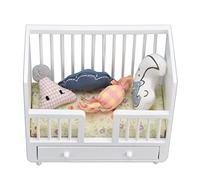 Fyearfly 1:12 Dollhouse Bed DIY Miniature Wooden Crib Baby Doll Cradle for Nursery Decor