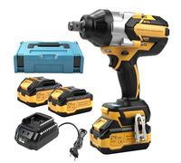 Fyearfly 21V Cordless Impact Wrench 3/4, Square 3/4Inch Drive Impact Gun True 1000Nm High Torque Brushless Motor, Forward/Reverse 3-Speed Adjustable, with 2x4000Mah Battery