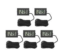 Fyearfly 5pcs Electronic Thermometer, Digital Display Panel Thermometer Black Mini Embedded Indoor LCD Temperature Monitor, for Refrigerator