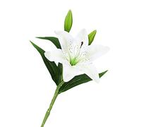 Fyearfly Artificial Lily Flower Single Stem 38cm White 3D Cloth Faux Lily for Home Decor Wedding Centerpiece Bouquet Gift