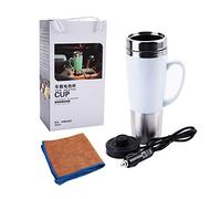 Fyearfly Car Heating Cup, 450ML Travel Mug Electric Coffee Cup 12V Vehicle Universal Insulated Water Mug Travel Heating Kettle for Hot Coffee Milk Tea (White)