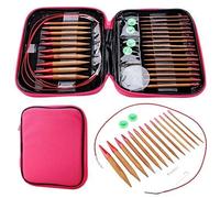 Fyearfly Circular Needles Knitting Kit, 13 Pcs Interchangeable Needle Tip Set,Carbonized Bamboo Sewing Crochet Needles Kit with Storage Case for Adults Kids Beginners