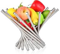 Fyearfly Collapsible Fruit Basket, Creative Stainless Steel Euro Serving Bowl Kitchen Counter Bread Holder Vegetable Storage Organizer, for Home Tabletop, Outdoor Picnic