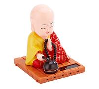 Fyearfly Maitreya Feng Shui Ornaments, Solar Little Monk Buddha Statues Buddhist Sculptures Car Ornaments for Home Office Desktop Decoration(red)