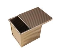 Fyearfly Non Stick Bread Toast Box Mold, Golden Carbon Steel Loaf Pan with Lid, Ribbed Design for Easy Baking, L 11.6x10x11cm